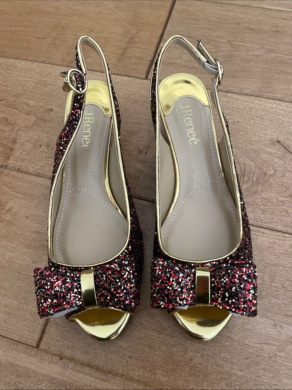 J. Renee Glitter Slingback Peep-Toe Heels
